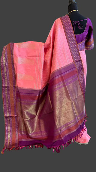 Candy pink kanjivaram silk saree with stitched blouse usa pure zari south silk saree indian wedding usa pink pattu saree online shopping silver zari saree stripes 