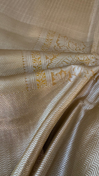 Gold semi fine silk saree bridal with prestitched hand embroidered blouse