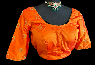 Orange pure Hand embroidered silk blouse readymade usa online 