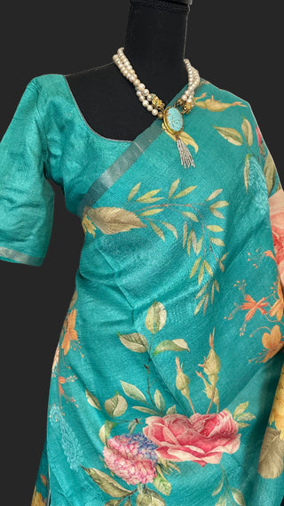 pastel tussar silk saree floral tussar silk pure pastel saree online usa with stitched blouse silver zari saree online usa