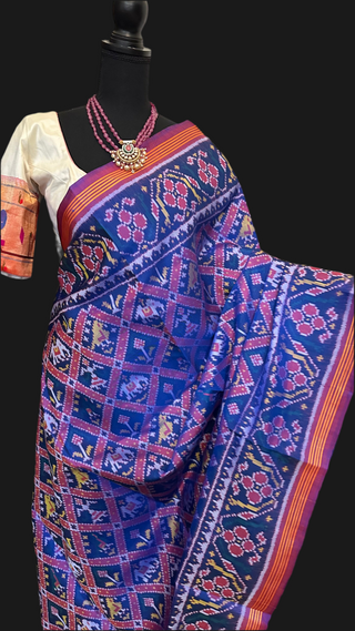 Pure Patan Patola saree usa purple saree with prestitched blouse