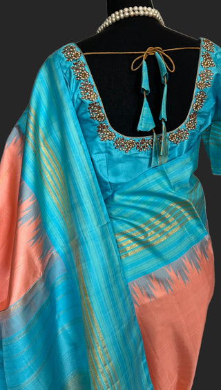 Telugu bridal kanchi pattu saree online usa salmon kanchi pattu saree peach with stitched blouse embroidery blouse pastel silk saree usa latest saree