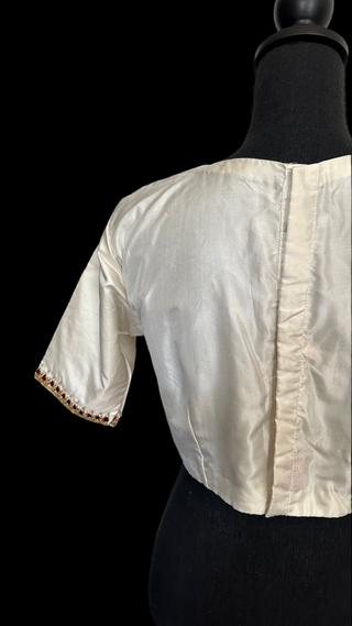 Cream Hand Embroidered pure silk blouse online usa