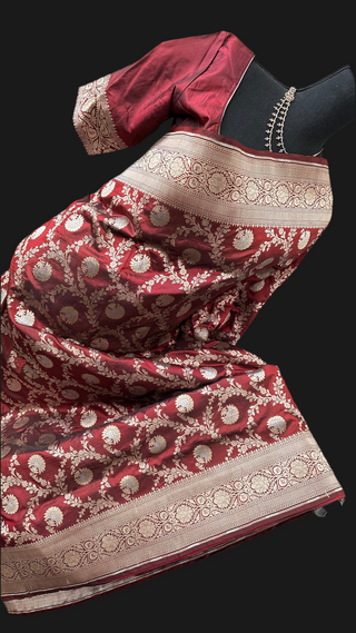 Maroon  Benerasi silk saree with stitched  blouse online shopping usa