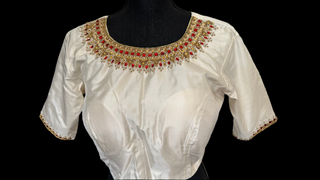 Cream Hand Embroidered pure silk blouses online usa