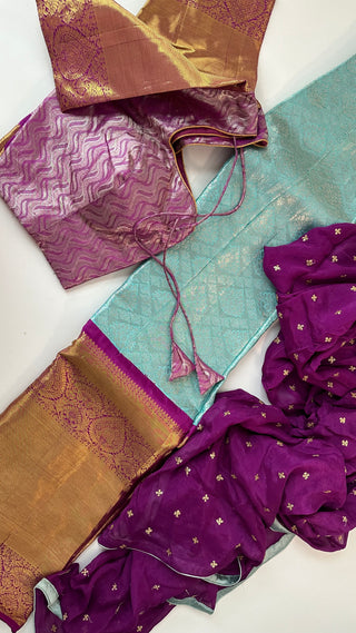 Pure pattu pavadai purple lehenga gold zari online usa weddings