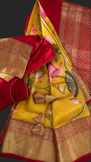 Printed soft silk saree online USA pichwai silk saree online yellow soft silk saree usa