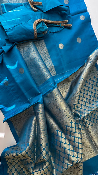 Blue peacock kanchi pattu saree fine weave kanchi pattu bridal