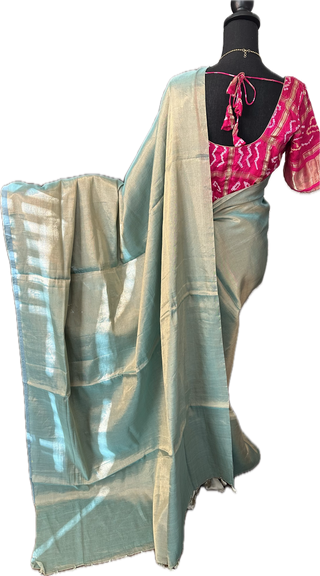 Pastel Chanderi tissue silk saree with Gajji bandhini silk blouse