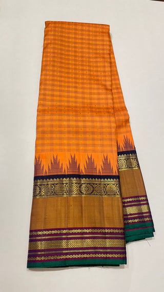 Orange kanchi  pattu saree handwoven Kai korvai silk saree with ven pattu prestitched blouses kanjivaram silk saree