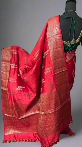 red silk saree online usa with contrast blouse red green silk saree online