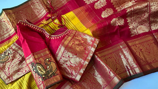 Gadwal handwoven silk saree with embroidered stitched blouse