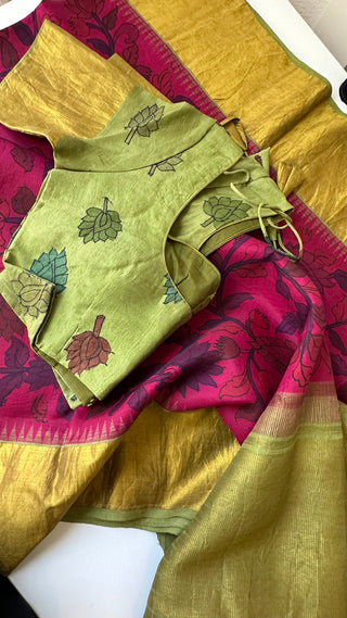 Pen Kalamkari kachi pattu with blouse online usa