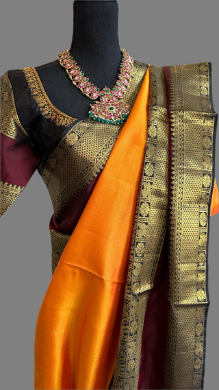 Yellow kanjivaram silk saree blouse embroidered blouse