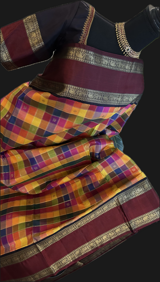 Finest checks pallum paluzhamum kanchi pattu saree fine weave kanchi pattu bridal pure zari