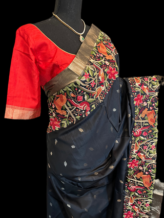 black saree with red blouse usa online