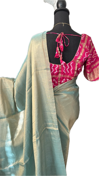 Pastel Chanderi tissue silk saree with Gajji bandhini silk blouse