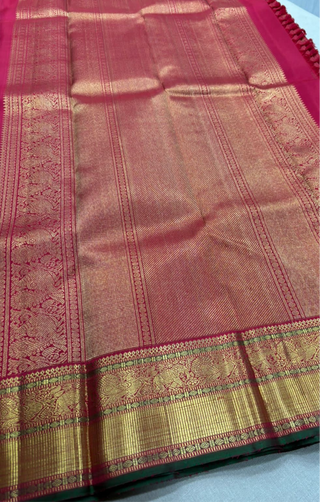 Pure kanchi red small checks butta kanjivaram silk saree with prestitched blouse