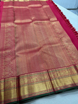 Pure kanchi red small checks butta kanjivaram silk saree with prestitched blouse