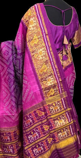 Purple patola silk with gold pallu with stitched blouse beautiful border