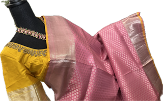 Pastel Brocade kanjivaram silver zari with stitched blouse.