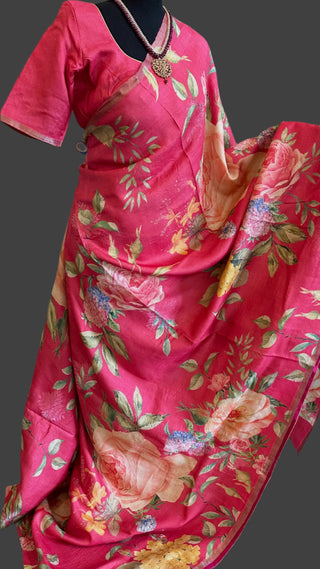 Floral beneras silk saree floral printed saree usa pink floral saree Tussar beneras 