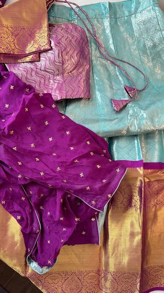 Pure pattu pavadai purple lehenga gold zari online usa weddings