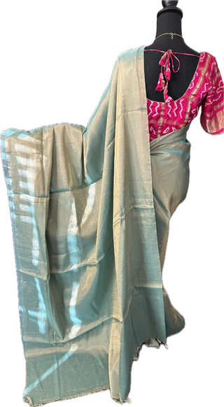 Pastel Chanderi tissue silk saree with Gajji bandhini silk blouse