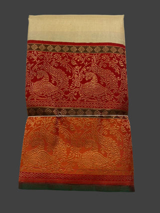 Ven pattu saree White Cream and Red  pure zari kanjivaram silk saree with prestitched blouse embroidered blouse