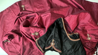 Maroon dark brown burgundy kanchi pattu saree plain pure kanjivaram silk saree online sale usa pure copper silk saree embroidery kalyanam muhurtam indian wedding saree usa online shopping 