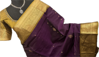 Purple goldzari pure soft silk saree online usa with stitched embroidered blouse online usa