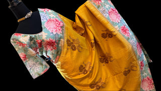 Floral kanjivaram silk saree yellow pure kanchi pattu saree online usa fusion new latest silk saree online shopping wedding indian wedding muhurtam pelli saree telugu brides stitched 