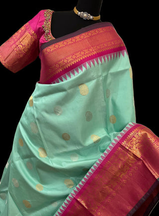 Bright green with pink gadwal saree online usa pure gadwal silk saree usa 