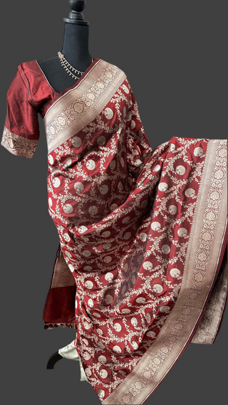 Maroon  Benerasi silk saree with stitched  blouse online shopping usa