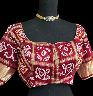 Maroon Bandhani silk blouse online usa 