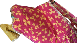 Pink Satin crepe silk saree with stitched blouse