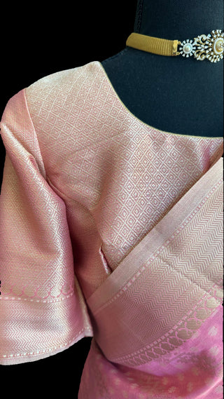 Pure silk cotton beneras silk pastel saree with prestitched blouse online