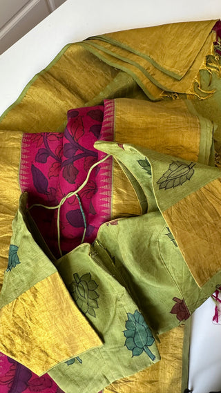 Pen Kalamkari kachi pattu with blouse online usa