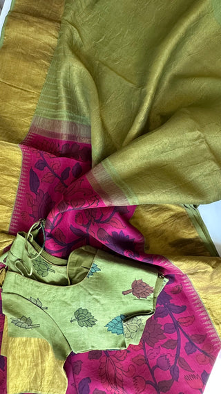 Pen Kalamkari kachi pattu with blouse online usa