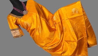 Yellow soft silk saree  zari and hand embroidered blouse with Tissue sleeves