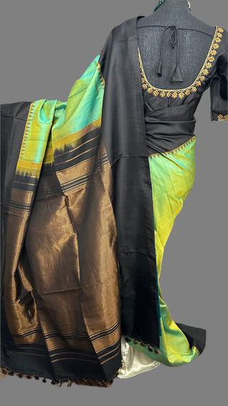 Gadwal handwoven silk saree with embroidered stitched blouse