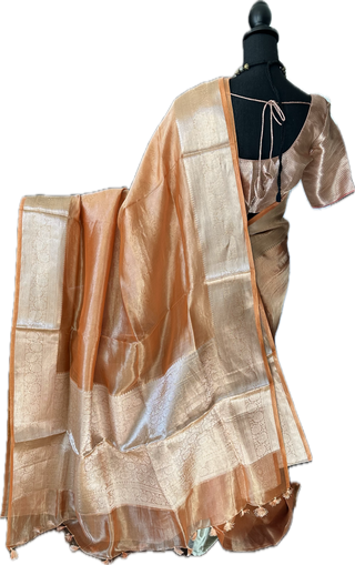 Pure Double Tissue katan Gold Organza  silk saree with blouse online shopping usa