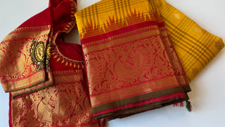 Gadwal handwoven silk saree with embroidered stitched blouse