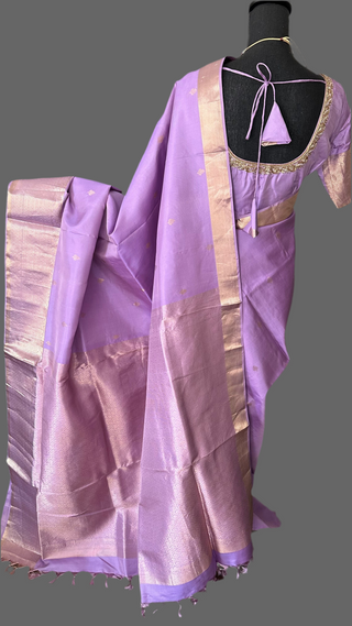 Lavender Kanjivaram pure zari fine weave handwoven easy drape online shopping with  stitched blouse usa