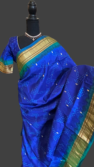 Blue Bandhani  Paithani silk saree online usa paithani sarees usa comes with stitched blouse