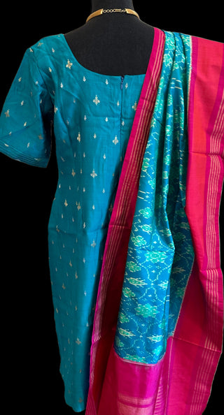 Beneras  teal pure silk salwar set with silk dupatta online 