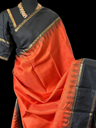 orange black kanchi pattu saree online shopping usa 