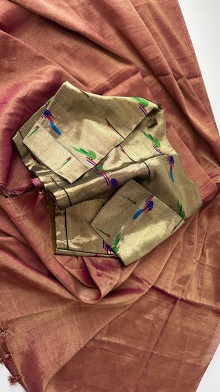 Tissue pinkish Chanderi tissue silk saree with pure paithani  tissue silk blouse