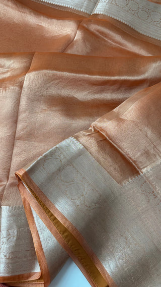 Pure Double Tissue katan Gold Organza  silk saree with blouse online shopping usa