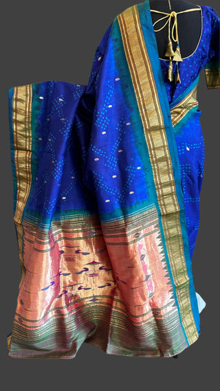 blue paithani bandhani silk saree usa pure bandhani silk saree paithani borders with stitched bkouse blue paithani silk saree online usa